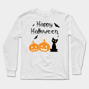 Happy Halloween Cat Pumpkin Long Sleeve T-Shirt